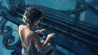 Woman playing piano blue room - a blue room free wallpaper