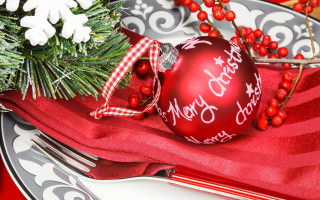 Red christmas ornament plate berries - professional food photography free wallpaper for desktop