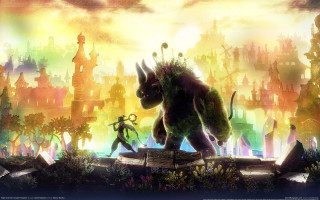 Monster city skyline rainbow architecture - a man free wallpaper for desktop