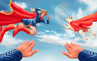 Flying woman dog superflat comic - a painting of a woman free wallpaper