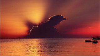Cloud sunset ocean mountains boat - crepuscular ray free wallpaper
