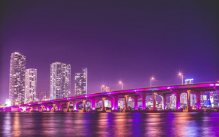 Bridge water city night lights 44 - neofauvism free wallpaper