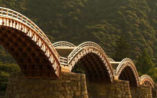Bridge river mountain architecture japan - side and a mountain in the background free wallpaper