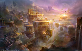 Futuristic city tower sunset skyline - massive free wallpaper