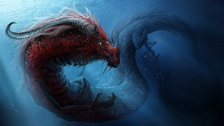 Red dragon swimming water boat - a boat in the background and a boat free wallpaper