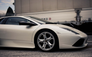 White sports car parking lot 16 - a red stripe free wallpaper