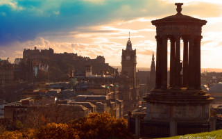 City skyline castle clocktower dusk - alexander johnston free wallpaper