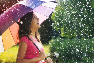 Woman rain umbrella green trees - a green background and trees free wallpaper