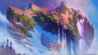 Castle sky waterfall man fantasy 2 - christophe vacher free wallpaper