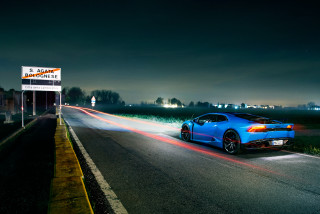 Blue sports car night road 5 - long exposure free wallpaper