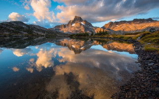 Mountain lake reflections trees clouds 2 - ansel adams free wallpaper
