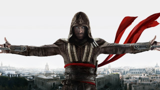 Hooded man cityscape ribbon ninja - a red ribbon free wallpaper