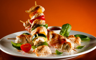 Plate meat vegetables dipping sauce - sauce free wallpaper