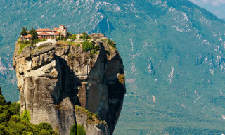 Mountain house background clouds river - symmetrical balance free wallpaper