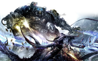 Giant robot battle humanoids monsters - a huge head free wallpaper