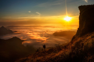 Sunset mountain hill backpack city - sunrise free wallpaper