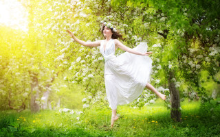 Woman dancing white dress grass - daphne mcclure free wallpaper