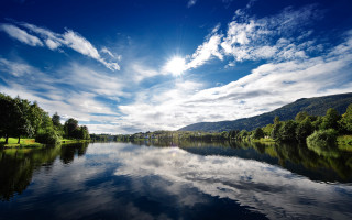 Lake mountain sky clouds shore - the shore free wallpaper for desktop