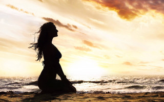 Beach sunset woman surfboard silhouette - sunset free wallpaper