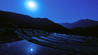 Snow benches night moon mountain - bench free wallpaper