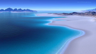 Beach blue ocean mountains background - ocean free wallpaper