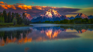 Mountain reflection sunset lake clouds 5 - a colorful sky free wallpaper