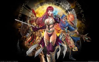 Red haired fantasy woman swords - fantasy style free wallpaper