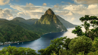 Mountain lake town boat forest - the other side of it free wallpaper