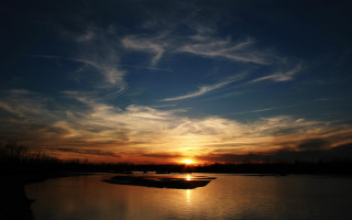 Boat sunset clouds mountain ocean - stroke free wallpaper