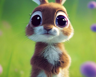 Cute rabbit big eyes purple - a field of flowers free wallpaper