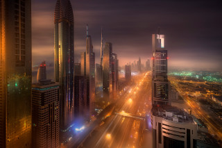 Afrofuturism cityscape bridge streetlights tower - traffic free wallpaper