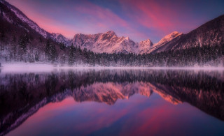 Mountain reflection sunset pink sky - sunset free wallpaper