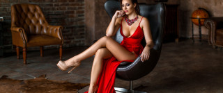 Red dress sitting elegant portrait 2 - romanticism free wallpaper
