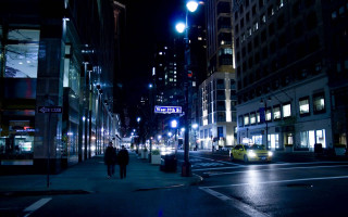 City street night bus people - the sidewalk free wallpaper