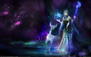 Woman wand deer forest purple - league of legends concept art free wallpaper