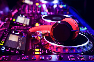 Dj mixing equipment headphones neon - studio quality free wallpaper