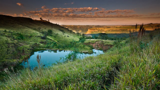 River valley hillside cloudy sunset - beautiful landscape free wallpaper