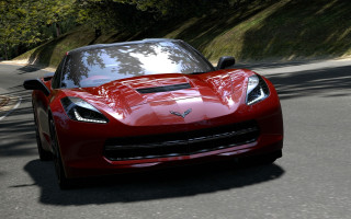 Red sports car forest bicycle - the side of the road free wallpaper