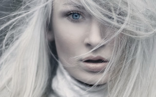 White hair blue eyes closeup - the wind free wallpaper