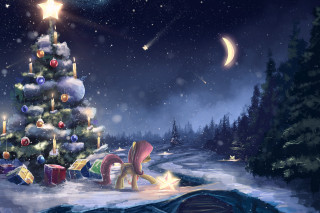 Christmas tree presents snow star - a detailed painting free wallpaper
