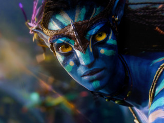 Blue makeup yellow eyes woman - neoprimitivism free wallpaper