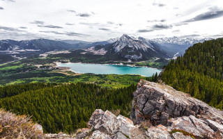 Lake mountain forest sky horizon - a view of a lake free wallpaper