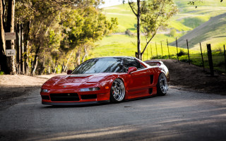 Red sports car forest road 6 - redshift free wallpaper