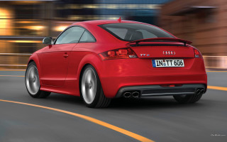 Red car driving street building 2 - path free wallpaper