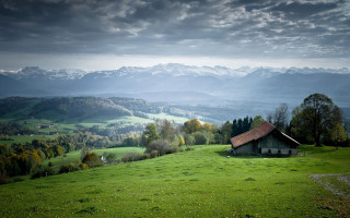 Small house grassy hill mountains - a grassy hill free wallpaper