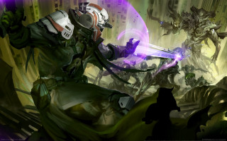 Man sword alien battle glowing - a painting of a man free wallpaper