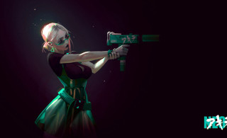 Woman green dress gun green 2 - a green dress holding free wallpaper