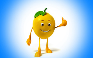 Yellow fruit with leaf thumbs - a green leaf free wallpaper