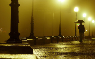 Rainy night umbrella walking street - a street holding free wallpaper