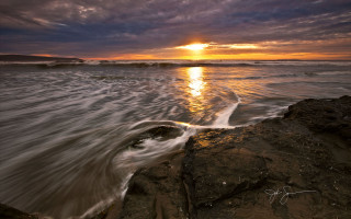 Sunset ocean waves rock shore - anthony s waters free wallpaper